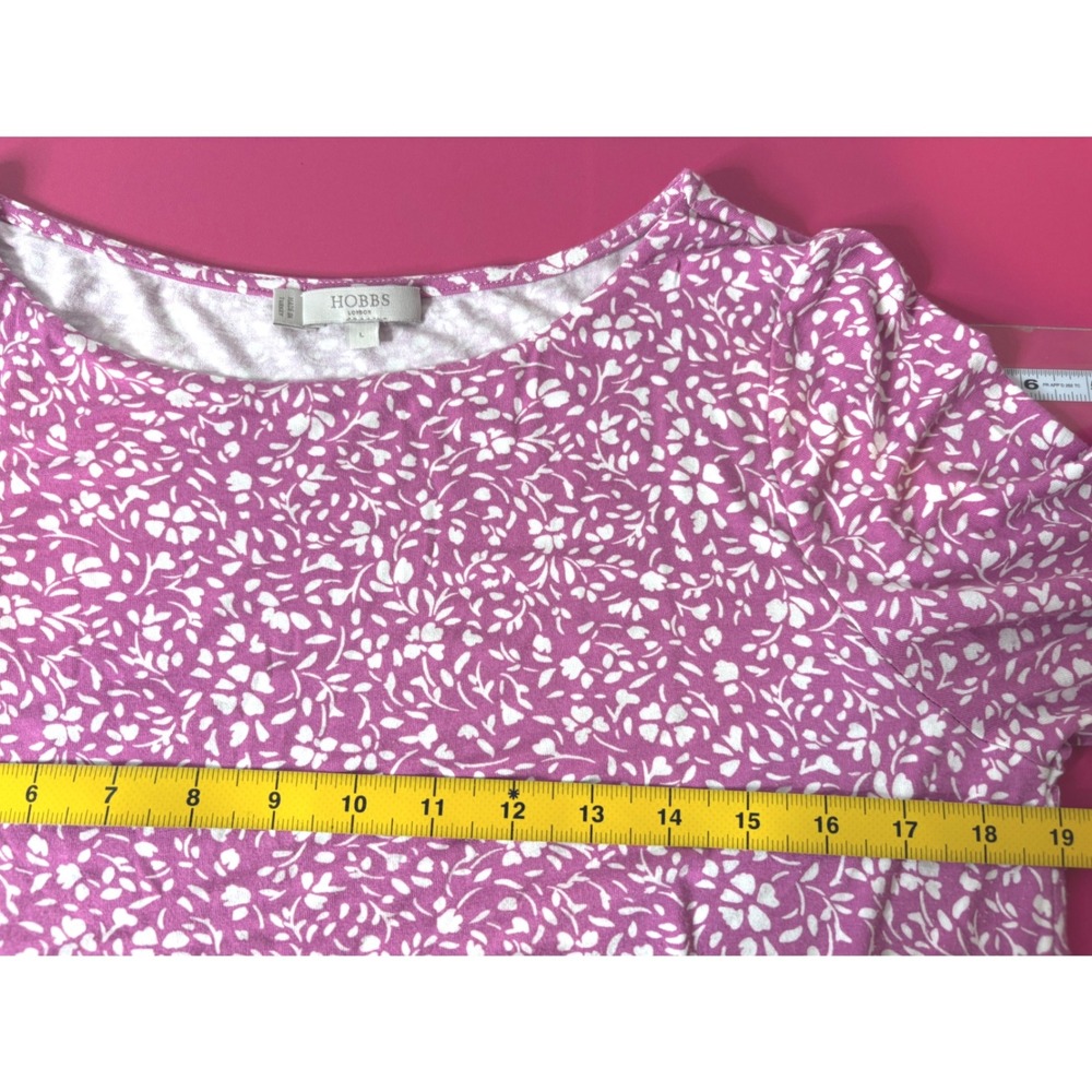 HOBBS LONDON Womens Pink Floral Scoop Neck Tunic Top L Cottagecore Casual Chic - Picture 7 of 12